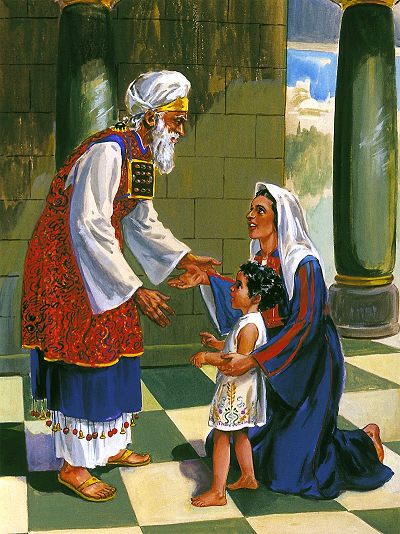 Ana consagra a Samuel al Señor ante el sumo sacerdote Elí