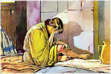 el rey David ayunando y orando por su hijo