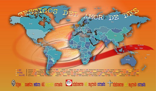 Mapa Mundi de la Presencia de los Misioneros del Sagrado Corazón en el mundo 2014